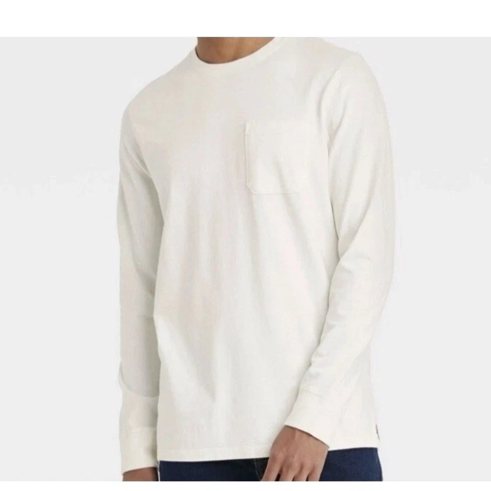 Goodfellow & Co Men's Long Sleeve Pocket T-Shirt - White Feather